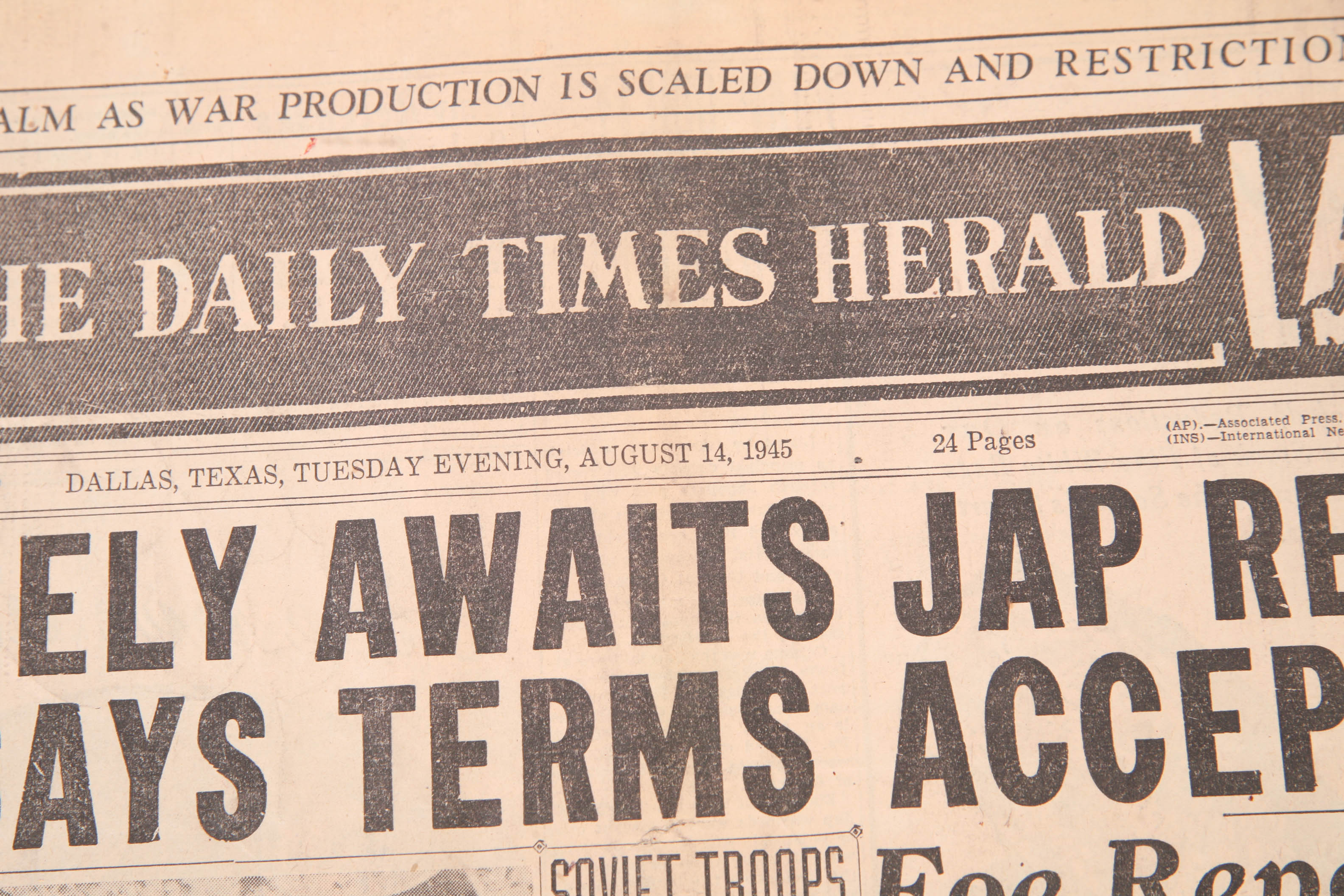 1945 Newspapers Announcing the End of WWII EBTH